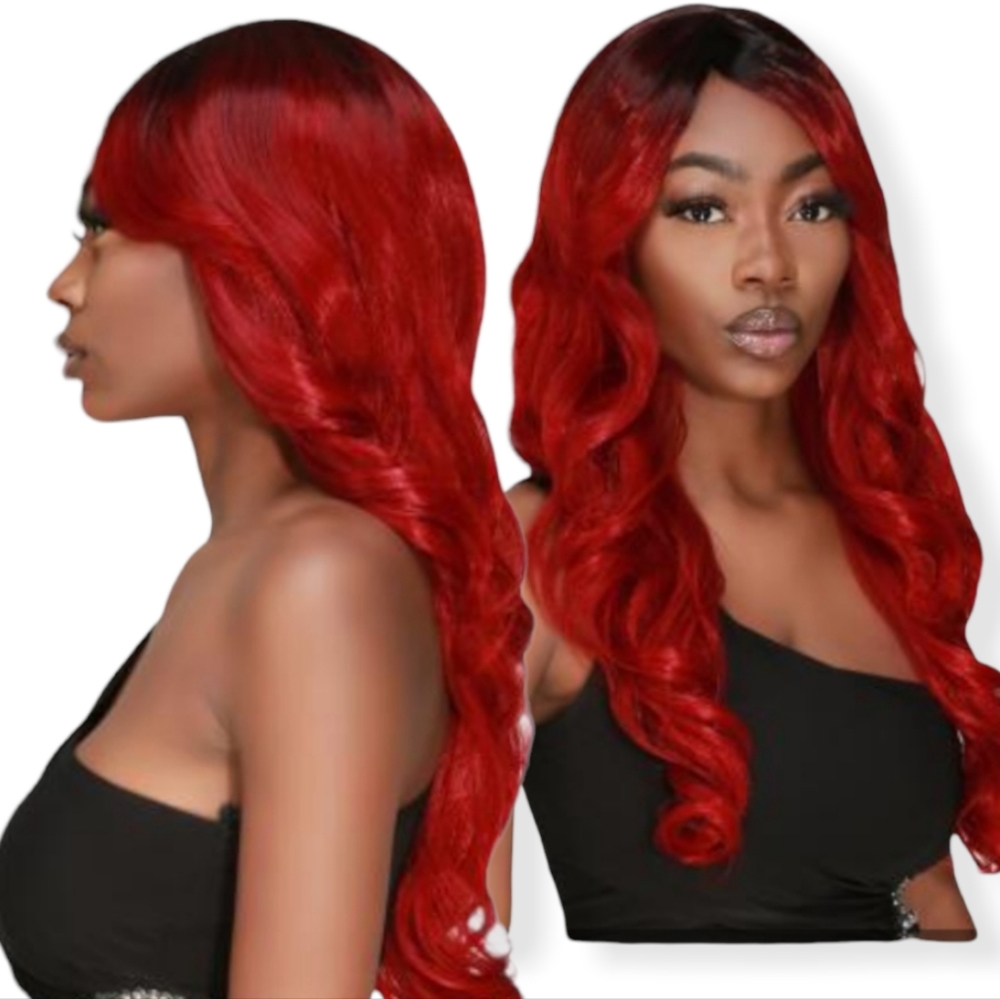 💥Color: OTREDWINE🍷- Studio Cut -  Long Layered Loose Curl with Swoop Bang, NWT